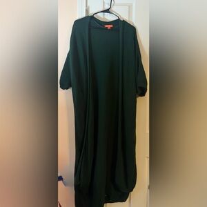 Joe Fresh Dark Green Ribbed Short-Sleeve Long Cardigan